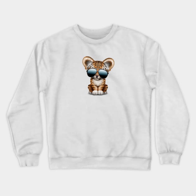 Cute Baby Tiger Wearing Sunglasses Crewneck Sweatshirt by jeffbartels